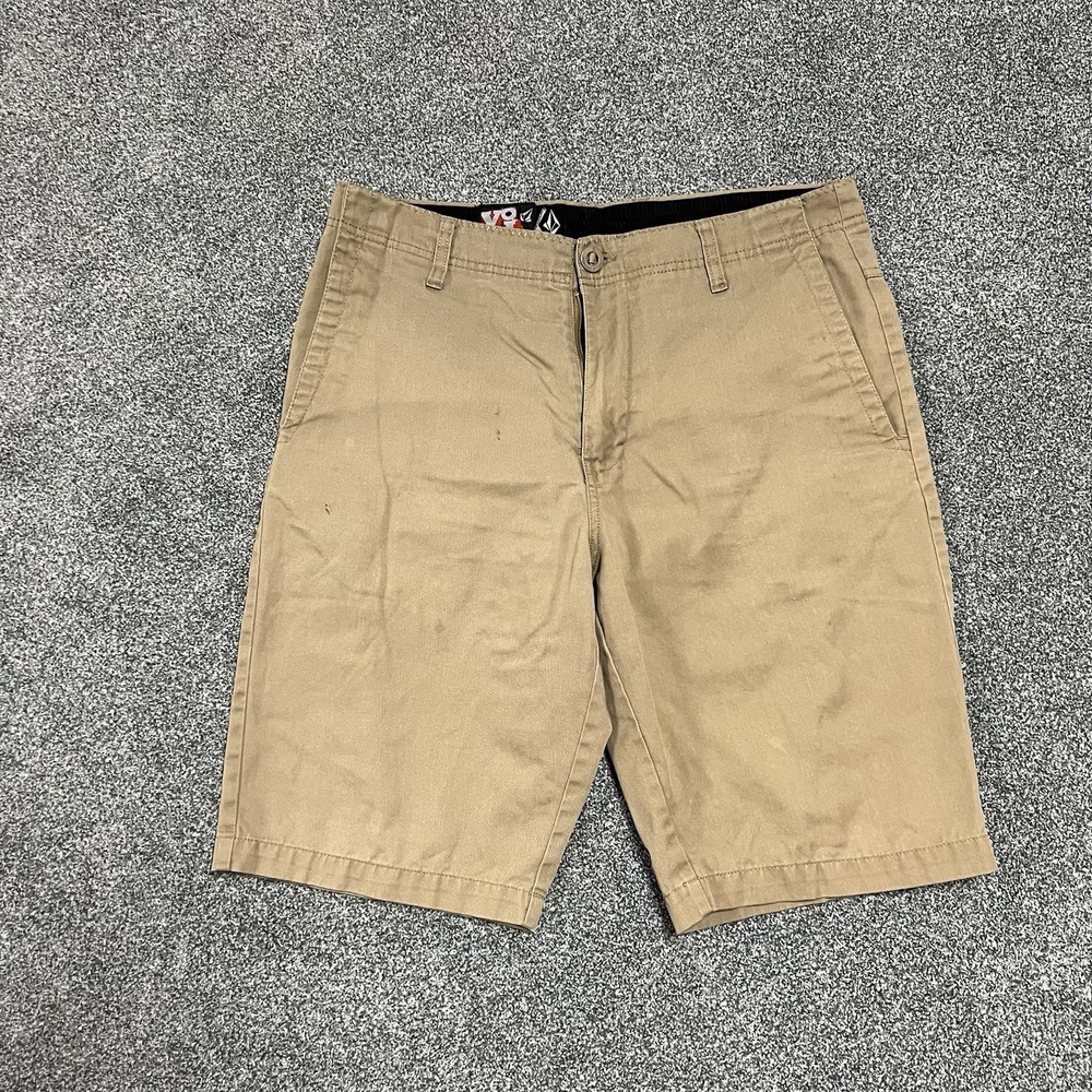 Volcom Khaki Chino Shorts Mens 32 Tan Casual Flat Front Skate Stretch